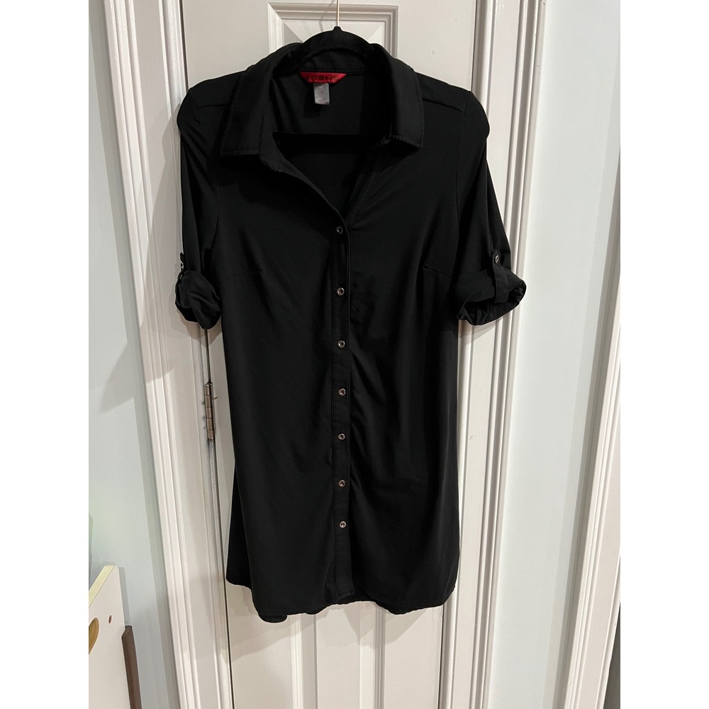 Hot Kiss Black Button Down Shirt Dress Short Sleeve Collared Mini XL